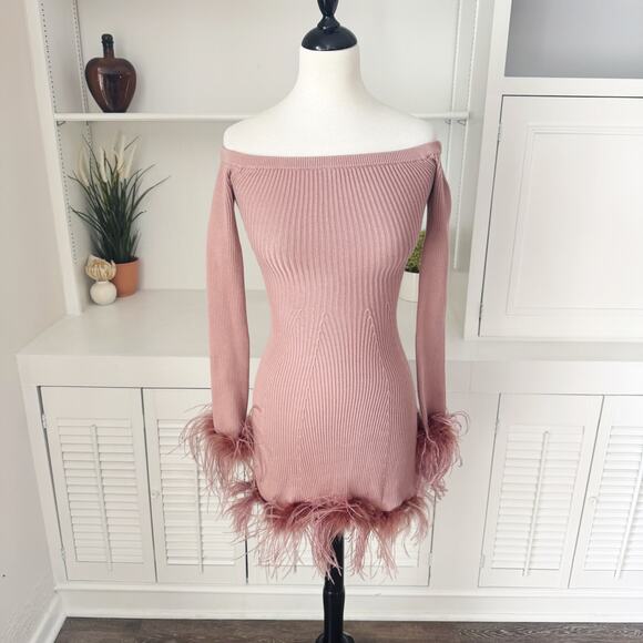 Lovers and Friends Mauve Ellerie Feather Knit Mini Dress Size XS - Picture 2 of 8